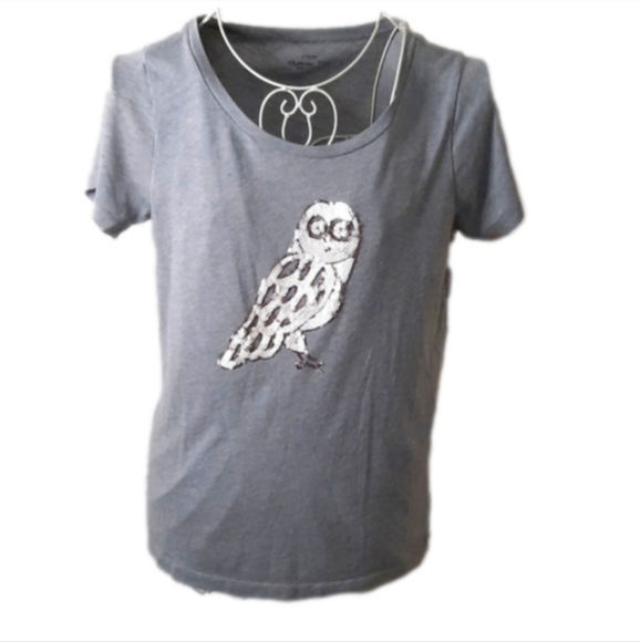 🍒EUC🍒 J CREW SEQUINED HEDWIG OWL TEE - Picture 1 of 5